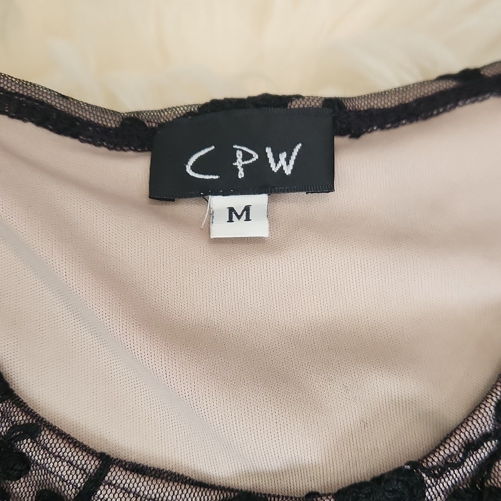 C.P.W. Black Nude and Black Lace Vintage Y2k Fitted Tank Top - Picture 3 of 4